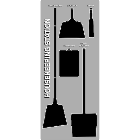 5S Supplies 5S Housekeeping Shadow Board Broom Station Version 12 - Gray Board / Black Shadows No Broom HSB-V12-GRAY/BLACK-BO